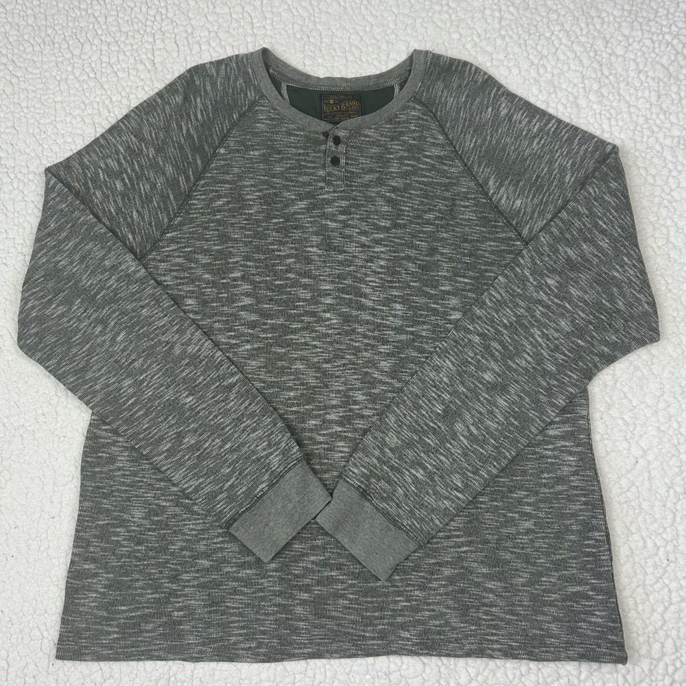 Lucky Brand Henley Shirt Men's XL Heather Gray Long Sleeve Cotton Blend Stretch